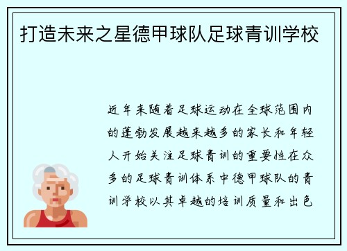 打造未来之星德甲球队足球青训学校