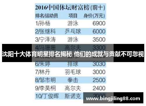 沈阳十大体育明星排名揭秘 他们的成就与贡献不可忽视